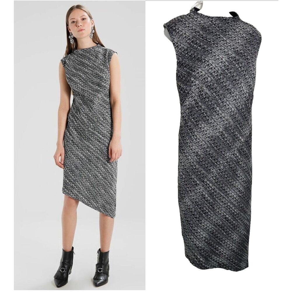 NWT. Banana Republic Tweed Asymmetrical Hem Shift Dress High Neck sz 12